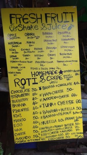 Crepe & smoothie options at Nong Cafe in Koh Chang