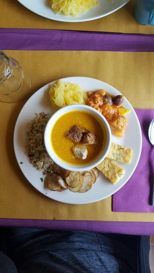 So good!!! Antipasti Mista + soup..  at Cardamomo Cucina Vegana in Arona