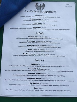 Main menu at Blue Phoenix Cafe in Lexington