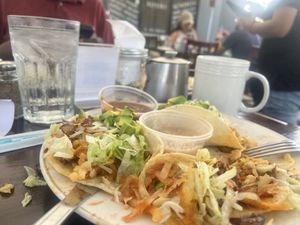 Raul’s Tacos and fresh coffee with almond milk  at Aunt Yese's Home Cooking in Garden Grove