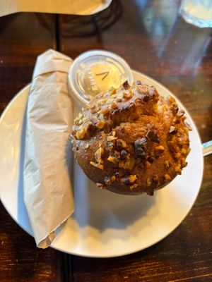 Vegan banana nut muffin with vegan butter and wrapped tortillas for Vegan Scrambled at Aunt Yese's Home Cooking in Garden Grove
