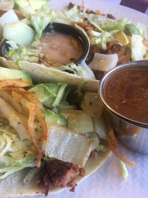 Breakfast tacos (the ones with potatoes). Very good!  at Aunt Yese's Home Cooking in Garden Grove