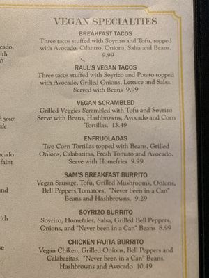 Vegan menu part one  at Aunt Yese's Home Cooking in Garden Grove