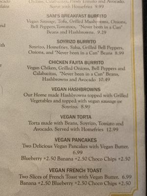 Vegan menu part two  at Aunt Yese's Home Cooking in Garden Grove