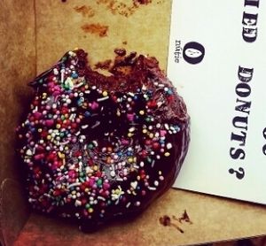chocolate fudge vegan and gf doughnut at Nutie Donuts in Balmain