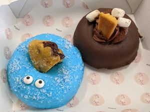 Cookie Monster and Hot Chocolate at Nutie Donuts in Balmain