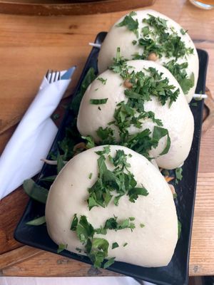 buns with 'chicken' at Wegeguru in Warsaw