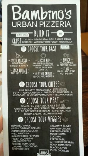 Menu  at Bambino's Urban Pizzeria in Colorado Springs