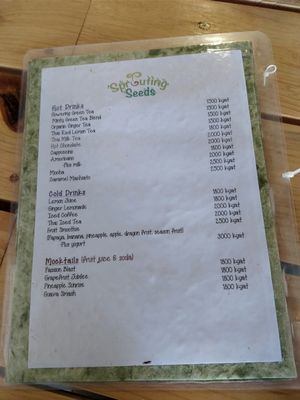 drink menu at Sprouting Seeds Cafe & Bakery in Kalaw
