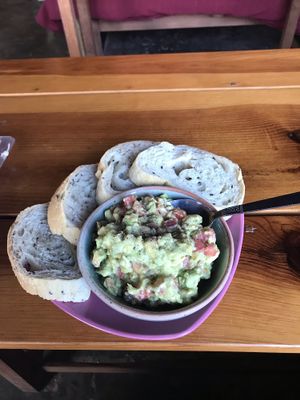 Guacamole with homemade bread. Very tasty at Sprouting Seeds Cafe & Bakery in Kalaw