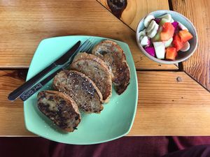 Vegan French toast with fruits  at Sprouting Seeds Cafe & Bakery in Kalaw
