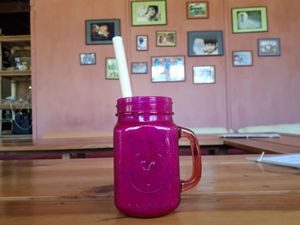 Dragon fruit banana shake at Sprouting Seeds Cafe & Bakery in Kalaw