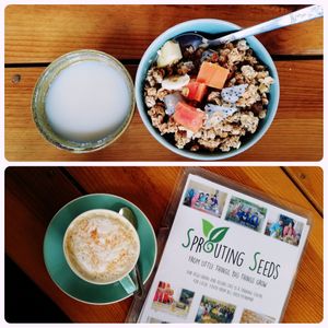 Granola bowl and coconut coffee at Sprouting Seeds Cafe & Bakery in Kalaw