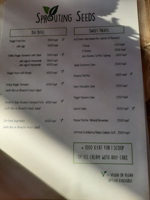 Menu at Sprouting Seeds Cafe & Bakery in Kalaw