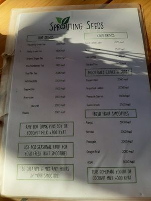 Menu at Sprouting Seeds Cafe & Bakery in Kalaw