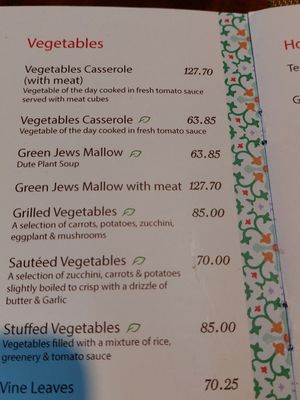 Menu at Felfela in Cairo