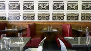 Booths at Stoked Wood Fired Pizza in Brookline