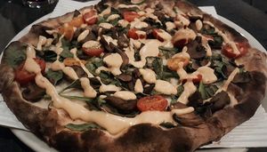 vegan chipotle veggie pizza at Stoked Wood Fired Pizza in Brookline