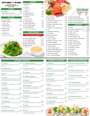 menu1 at Aoyama Sushi in Greenfield Park