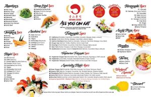 All you can eat menu at Aoyama Sushi in Greenfield Park