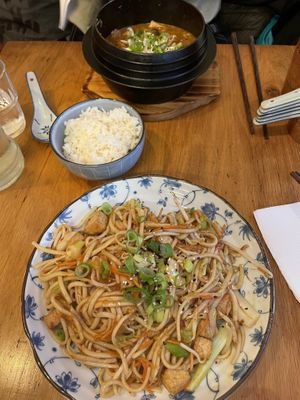 Vegan Kimchi Jigae and Vegan Stir Fry  at Marco Polo Noodles in Bruges