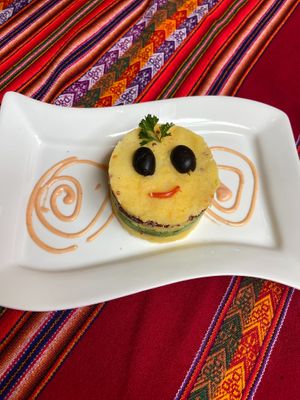 Causa Rellena Limeña Vegan (Peruvian layered potato) - $11. Small portion, but very refreshing. at Sabor Peruano in Santa Fe