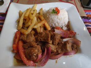 Vegan lomo saltado at Sabor Peruano in Santa Fe