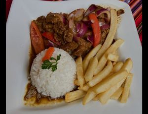 Vegan lomo salteado. at Sabor Peruano in Santa Fe