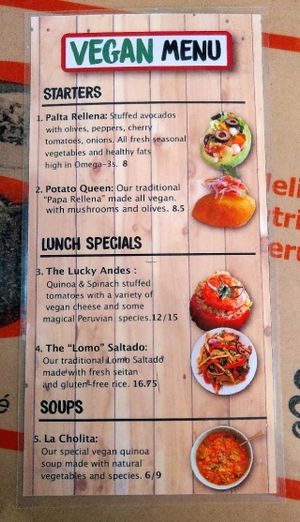 Vegan Menu at Sabor Peruano in Santa Fe