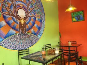 A few seats inside  at Cafe Tango in Samaipata