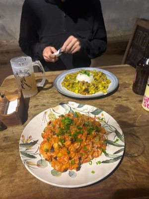 Vegan risotto and curry at Cafe Tango in Samaipata