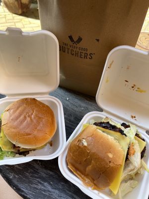 The Cascadia burger (left) & the Very Big Mac burger (on the right) at The Very Good Butchers in Victoria