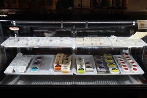 Cheese case at The Very Good Butchers in Victoria