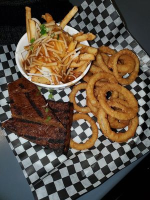BBQ platter with rings and poutine at The Very Good Butchers in Victoria