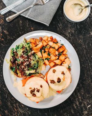 Breakfast: tofu egg benedict at The Very Good Butchers in Victoria