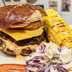 Jerk-sauce Burger at The Very Good Butchers in Victoria