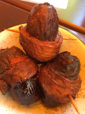 Dates surrounded by tempeh and a walnut inside. Yummy   at SIGGIS v/gan dine & co. in Munich