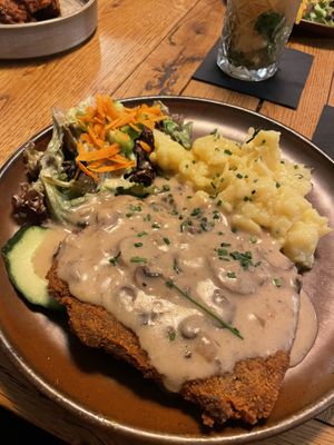 The Crispy. For me slightly tough and dry, but delicious gravy helped.  at SIGGIS v/gan dine & co. in Munich