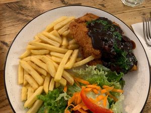 Schnitzel at SIGGIS v/gan dine & co. in Munich