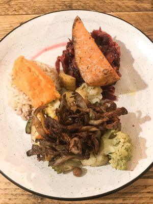 Grateful with mushrooms at SIGGIS v/gan dine & co. in Munich