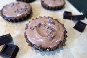 Completely Raw Chocolate Mud Pies.

Date and almond cacao crust with a whipped creamy cashew chocolate filling. at Aprils Table in Walton On Thames