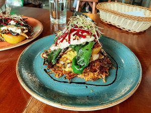 The Stack - mushroom & spinach on potato rosti. at SHAKA - Bohol in Panglao