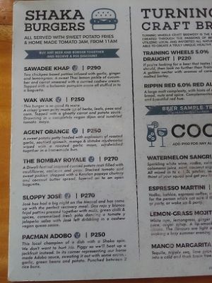 burgers menu at SHAKA - Bohol in Panglao