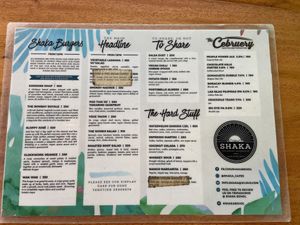 Menu at SHAKA - Bohol in Panglao