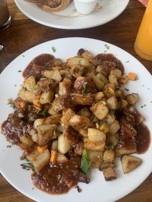 Breakfast potatoes with house made BBQ at Bread and Chocolate in Puerto Viejo De Talamanca