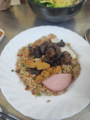 Fried rice with mock meat at Kuaile Vegetarian Food in Phnom Penh