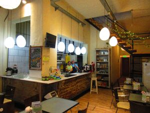 Florencia and Marco at the counter at Loving Hut - Palermo in Buenos Aires