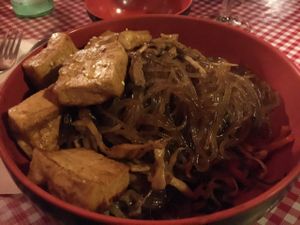 sweet potato noodles with tofu at Koriente in Austin
