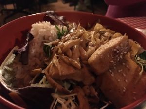 tofu mushrooms stir fry at Koriente in Austin