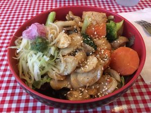 Rice gnocchi bowl & papaya salad at Koriente in Austin